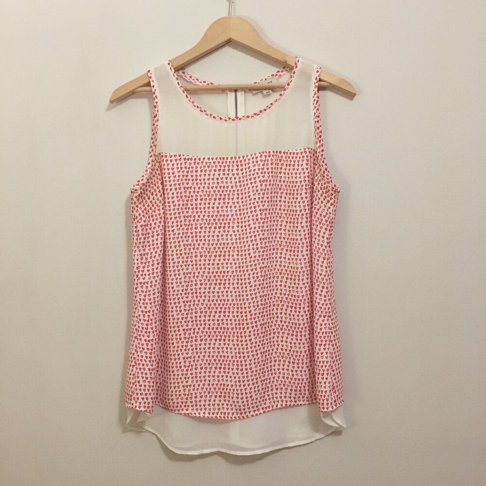 Smart Set Vintage Red Heart Print Layered Tank Blouse Medium Sheer Valentine